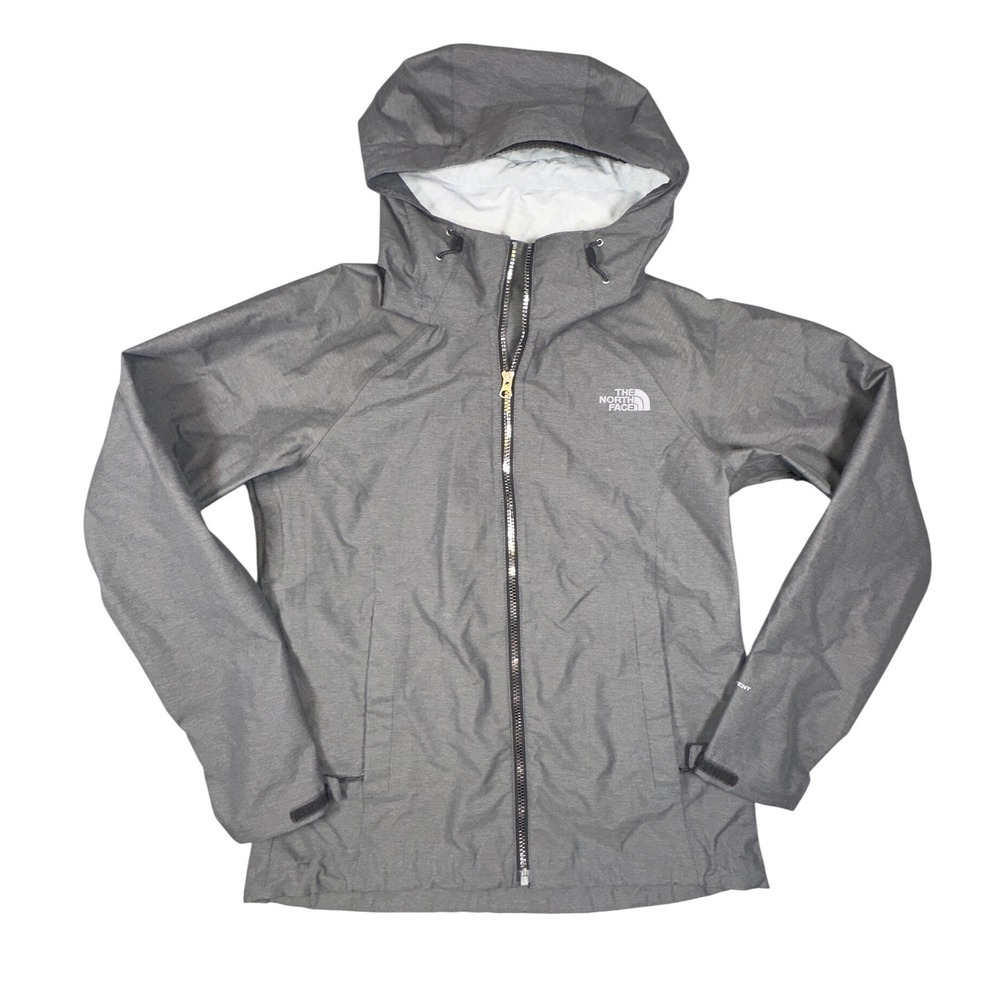 The North Face Womens Gray Hooded Rain Jacket Full Zip Shell Size Small
